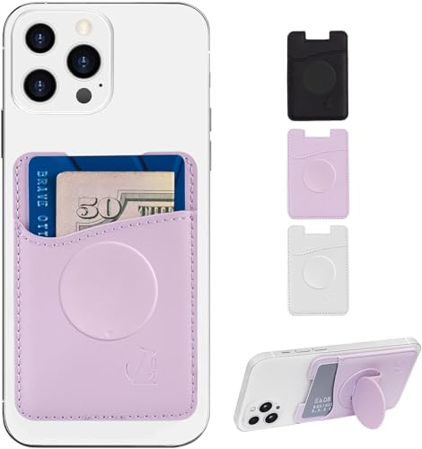 Wallaroo Wallets Premium Leather Phone Card Holder with Stand - Non-Slip Interior Strong Adhesive Grip - Phone Wallet Stick - Slim, Lightweight & Durable - Compatible with Most Phones