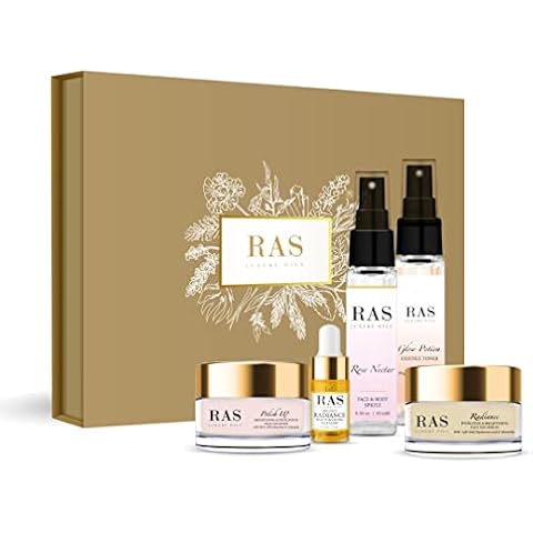 Quick Glow Kit, Hydrating Essence Toner, Exfoliating Face Cleanser, 24K Gold Face Elixir, Face Gel Serum, Face & Body Toner | Smoothens & Softens Skin, Deep Cleanser | Set of 5 - RAS LUXURY OILS Cover
