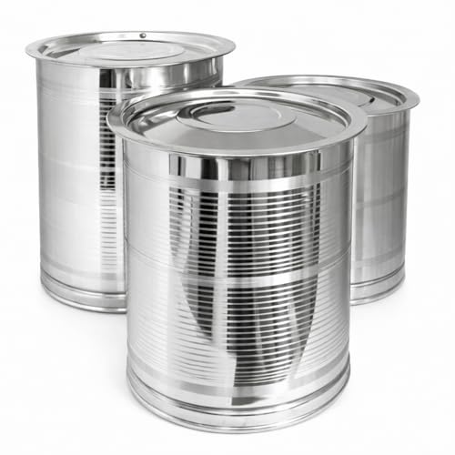 Image of Stainless Steel Storage Heavy Kothi /Drum /PAWALI Set of 3 Piece with LID /for atta rice food /cookies /STORAGEGRAINS /AATA /Water / - 10 kg, 15kg, 20 kg, 3 Pieces, Steel