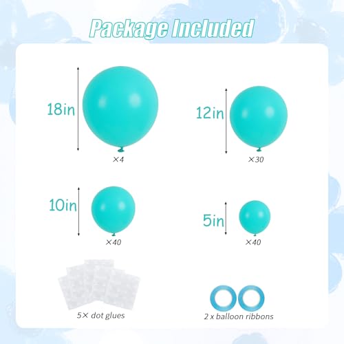Image of Teal Balloons, 114pcs Turquoise Latex Balloon Garland Arch Kit, 18 12 10 5 Inch Different Sizes Pack for Birthday Engagements Bridal Shower Gender Reveal Wedding Party Decorations