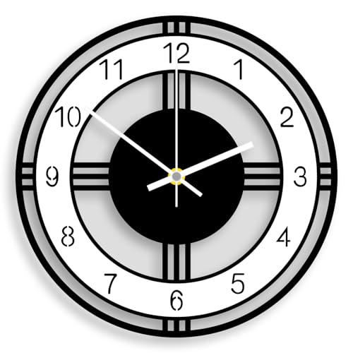 ALEENFOON Horloge Murale Design Moderne Acrylique Silencieuse Pendules Murales À quartz Pour l'école le bureau le salon la cuisine Ronde décorative 12 Pouces (Noir...