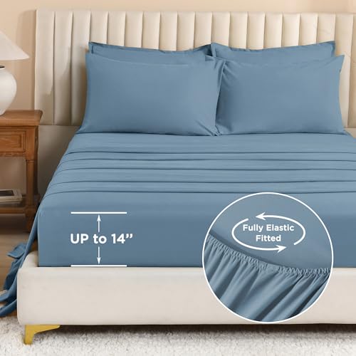 Image of Litanika Comforter Queen Size Set Grayish Blue - 7 Pieces Bed in a Bag Queen Bedding Comforter Sets, Plain Lightweight Bed Set with Comforter, Sheets, Pillowcases & Shams