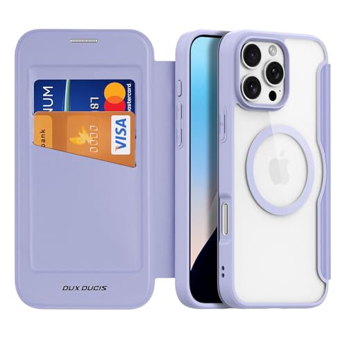 Coque antichoc iPhone 16 Pro contre les rayures avec étui portefeuille RFID violet et MagSafe