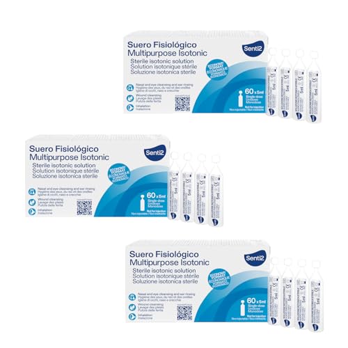 Senti2 - Suero Fisiológico en Monodosis 60 uds, Higiene Nasal, Ocular y Auricular para Adultos y Bebés PACK DE 3