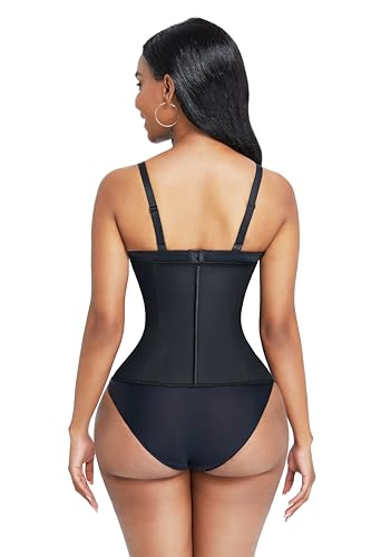 FeelinGirl Faja Lumbar Cinturón de Látex 9 Aceros Deshuesados Corsé de Entrenamiento para Mujer Transpirable Agujeros Deportivo con Ganchos de 3 Filas Negro S