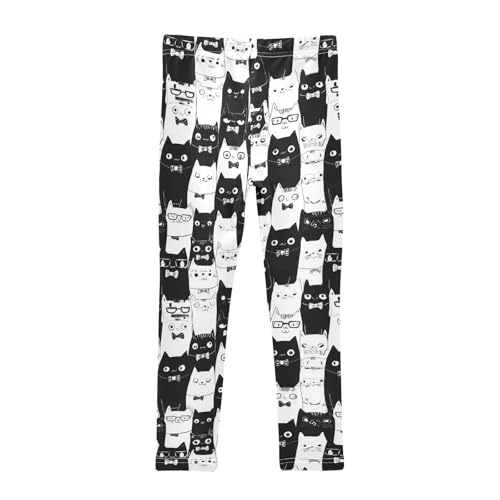 Cute Kawaii Black White Cats Girls Leggings Kids Yoga Pants Dance Active Tights 4T2