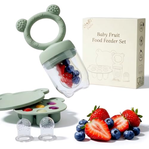 Silikon Fruchtsauger Baby: Schnuller und Muttermilch, Eis am Stiel, Gefrierschrank, Aufbewahrungsbehälter für Babynahrung, Eiswürfel für Babyzahnen und Selbstfütterung (Green)