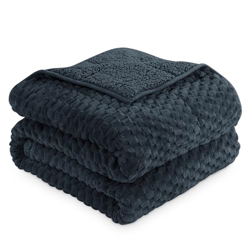 Image of Mr. Sandman Weighted Blankets for Adults Queen Size 20lbs, Warm Sherpa Fleece Throw Blanket for Sleep and Calm, Soft Cozy Heavy Bed Blanket with Jacquard Flannel, 60 x 80 Inches, Midnight Blue
