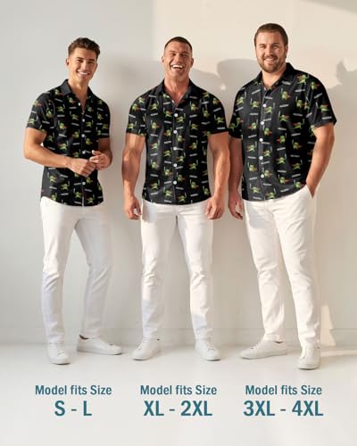 Image of 99TIMORO Funny Film Summer Button Down Shirt Men Short Sleeve Top | Movie Character Hawaiian Shirts for Men Lightweight Breathable Beach Vacation Business Casual Summer Gifts Classic Fit