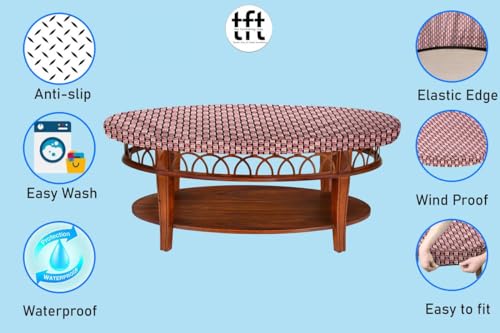 Image of The Furnishing Tree Elastic Oval Center Table Cover WxL 16x48 in Inches Polyester Basketweave Pattern Multicolor