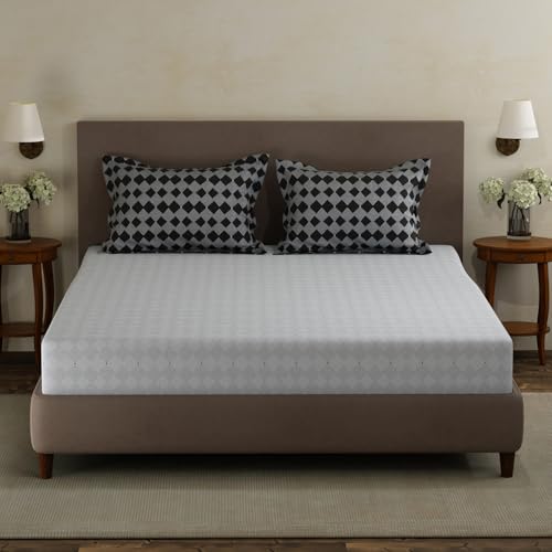 Image of Layers 100% Cotton Double Size Bedsheet Set | Grey Geometric Print | 120 TC Forever Collection | Soft & Breathable | Washable Bedsheet with 2 Pillow Covers | All Season