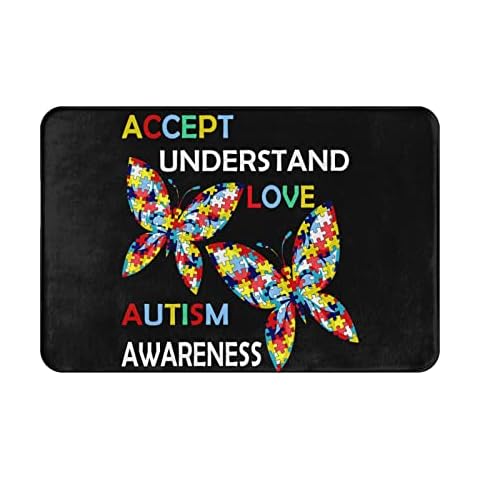 DARLEKS Accept Understand Love Autism Awareness Doormat Front Door Rug, 24"X16" Absorbent Machine Washable Inside Door Mat, Non Slip Low-Profile Entrance Rug for Entry, Back Door Cover