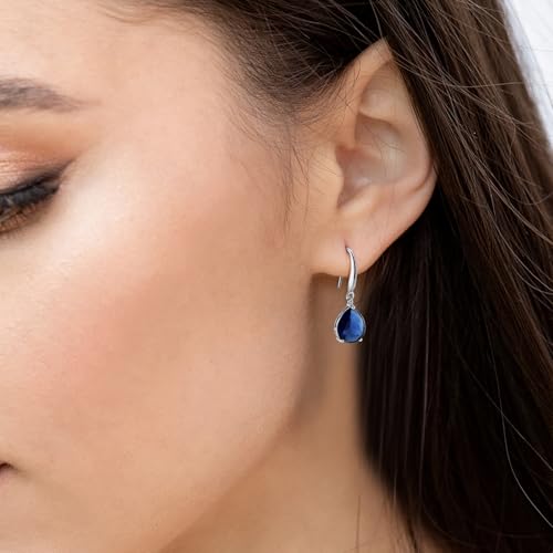 Silver Teardrop Sapphire Earrings Navy Blue Dangle Drop Earrings for Women4