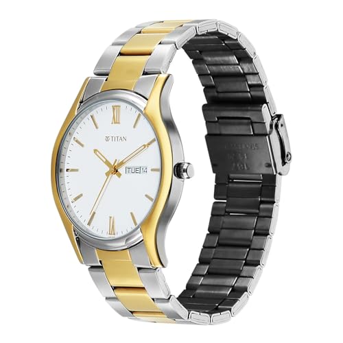 Image of Titan Karishma Regal Classic Day-Date Silverwhite Dial Silver Stainless Steel Men's Dress Watch - 10059BM03