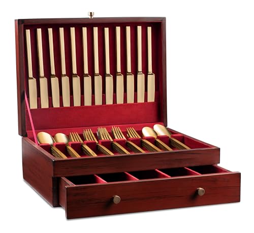 Royalty Art Red Tarnish-Free Silverware Storage Box with Pull-Out Drawer, 15