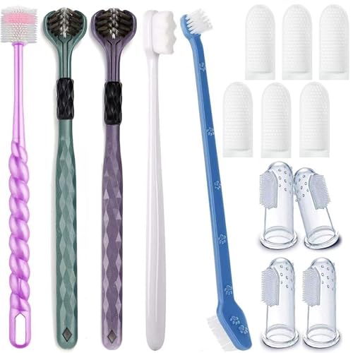 Image of 15-Pack Dog Toothbrush Kit, Triple Head & Double Head Dog Toothbrush, 360 Finger SiliconeToothbrush, Multi-Angle Dental Cleaning Brushes for Cat Oral Health (White)