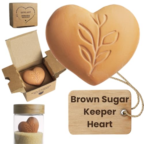 Image of Sifri Brown Sugar Keeper - 3D Terracotta Clay Softener, Unique Moisture Holder for Baking Essentials Like Cookies, Marshmallows, Herbs (1, Heart)