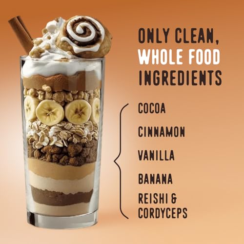 Image of FlavCity All in One Protein Shake Powder, Cinnamon Roll - On the Go Meal Alternative + Collagen Peptides, Reishi & Cordyceps - Focus, Skin, Hair & Joint Support - 100% Grass Fed Whey, 20 Servings