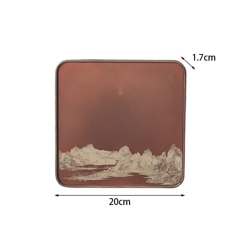 eexbz Tray Copper Colored Tea Tray Qianli Jiangshan Tray Walnut Dry Tea Tray for One Person Small Tea Table Dining Tray Serving Trays(B,Small)