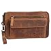 J.Jones Herrentasche - Exquisite echt Leder Herren Handgelenktasche Handtasche Handgepäck - Tasche Doppelkammer (Braun) - präsentiert von ZMOKA®
