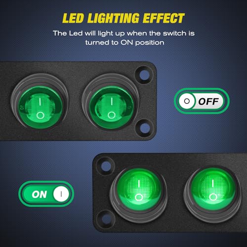 Image of Nilight 3 Gang Rocker Toggle Switch Panel Waterproof | 12V On-Off Switches with Green LED Light three Pin for Automotive Lights Marine Boat Car Camper Truck Vehicles