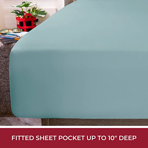 Image of Mellanni RV Short Queen Sheets - 4 PC Iconic Collection Bedding | Hotel Luxury, Extra Soft, Cooling Bed Sheets - Deep Pocket up to 10 inch (RV /Short Queen, Spa Blue)
