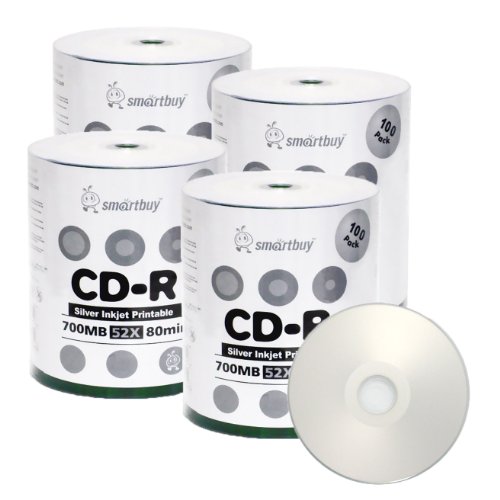 Smartbuy 400-disc 700mb/80min 52x CD-R Silver Inkjet Hub Printable Blank Recordable Media Disc