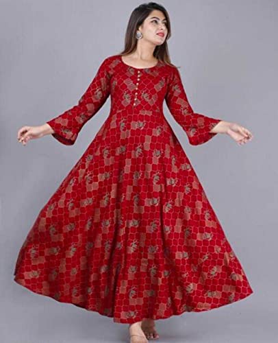 Image of Women's Rayon Jaal Printed Anarkali Kurta (Maroon)