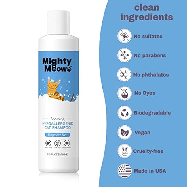 Soothing Hypoallergenic Cat Shampoo ¨C Easy at-Home Cat Grooming | Deodorizes | Gentle & Anti-Itch | Natural & Allergy-Safe Cat Shampoo Sensitive Skin ¨C Fragrance Free | 9 fl oz-rnDGkvLn