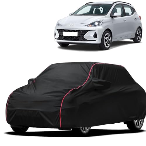 Image of Waterproof Car Cover for Mwiss Car Body Cover | All-Weather Protection, Dustproof & UV Resistant | Triple Stitched Mirror Pockets, Windproof Buckle Strap with Elastic Hem, Black-Red Piping