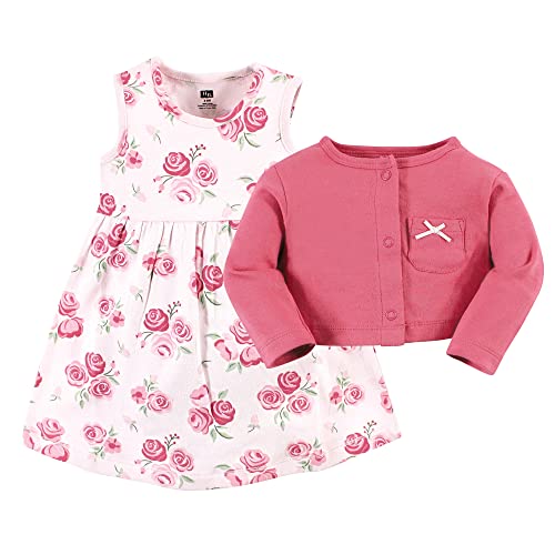 Image of Hudson Baby Girls' Cotton Dress and Cardigan Set
