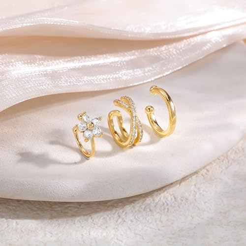 Gold Ear Cuff Earrings for Women, Dainty 14K Gold Plated Ear Cuffs Non Pierced Trendy Cubic Zirconia Cartilage Hoop Earring Fashion Jewelry Sets for Women4