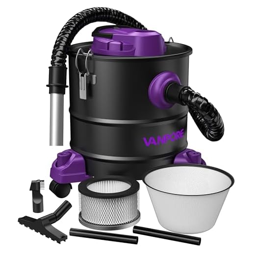 VANPORE 5.2 Gallon Ash Vacuum Cleaner with 1200W Powerful Suction, Ash Vac Collector with Wheeled Base for Fireplaces, Pellet Stoves, Wood Stove, Log Burner, Grills, Pizza Ovens, Fire Pits