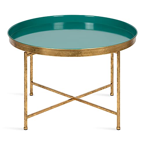 Kate and Laurel Celia Modern Coffee Table; 28 x 28 x 19; Teal and Gold; Glamorous Folding Metal Table for Storage and Display - Image 9