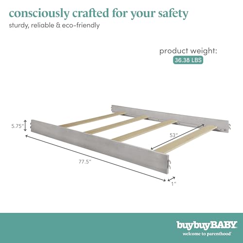 Image of Evolur Full-Size Bed Conversion Rails, Designed & Tested Cribs, Durable Hardwood Build with Secure Mattress Slats, Easy Assembly - Sunbleached
