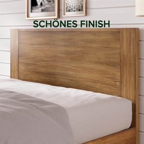 Zinus Tonja Holzbettrahmen mit Kopfteil, 140 x 200 cm, 30 cm hoch, Holzlattenrost, Einfache Montage