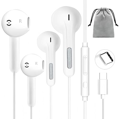 2 Pack USB C Headphones for iPhone 16 17 USB C Earphones Type C Headphones In Ear Earbuds Wired with Mic &Volume Control for iPhone 15 Plus Samsung Galaxy S23 S22 S21 FE iPad Pro Huawei Google Pixel