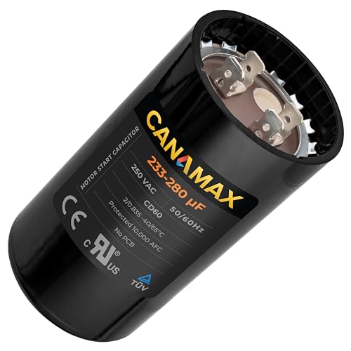 [Upgraded 2025] Canamax 233-280 MFD uf 50/60 Hz 250 VAC Volts Round Start Capacitor - Compatible with AC Motor Run or Fan Start and Cool or Heat Pump Air Conditioner - Replaces 6FLW0 2MET9 CAP-233-250