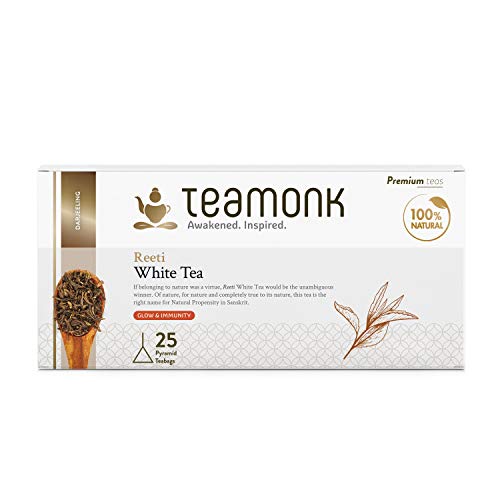 Teamonk Reeti Premium Himalayan Organic White Tea Bags - 25 Tea Bags Filled With Whole Loose Leaves | 100% Natural Tea | Powerful Antioxidant Tea | Tea for Glowing Skin | Immunity Boosting Tea