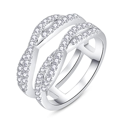 Jaransheti Moissanite Double Band Criss Cross Ring For Women Elegant Multi Layered Round Design Fancy Twisted Lab Created Diamond Ring 18K White Gold Plated S938 Sterling Silver Ring Natural Gemstone Jewelry X Promise Rings（7.5） #TOP10