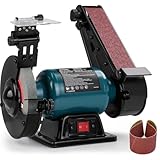 Bench Grinder Bandschleifer Combo, 6 Zoll Schleifscheibe & 2x27 Zoll Bandschleifer, 2.5A Induktionsmotor, Dual Function Schärfen & Schleifen für Messer, Holz, Metall