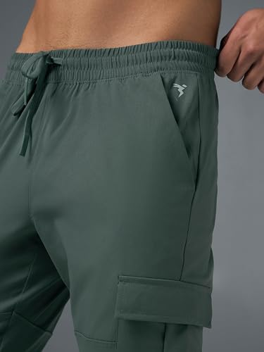 Image of TECHNOSPORT Men's Regular Fit Mid Rise Polyester Solid Cargos for Activewear, Regular Use and Quick Dry