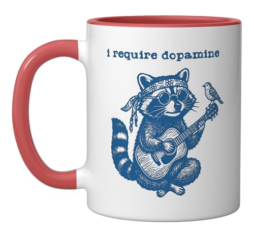 Taza de cerámica Funny Raccoon 11 onzas Rojo/Blanco miniatura 1