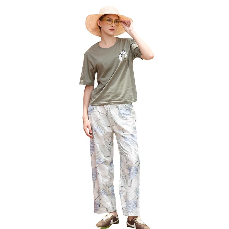 Riza Cotton Lycra Fabric T-Shirt and Imported Jacquard Fabric Pyjama Round Neck Short Sleeves Relaxed Fit Plain Night Suit Set/NS-2281