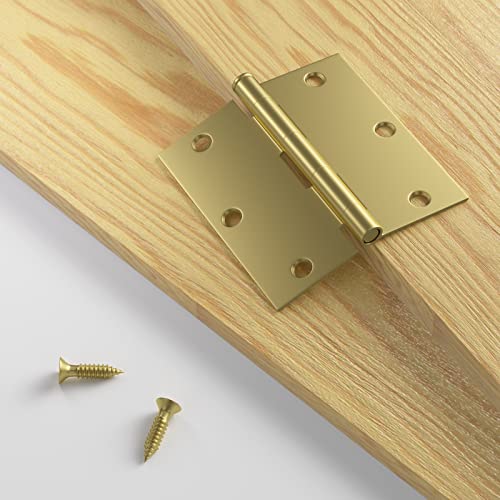 6Pack Gold Door Hinges 3 ½"X 3 ½" With Square Corners Brass Gold Door Hinges Brushed Brass Gold Interior Door Hinges Flat Iron Steel Gold Door Hardware #TOP3