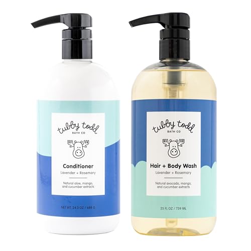 Image of TUBBY TODD Hair Duo - Baby Shampoo and Conditioner Set - Gentle & Moisturizing Hair Care - Hypoallergenic, Non-Irritating - For Newborns, Toddlers & Kids - 25 Fl Oz & 24.3 Fl Oz - Lavender Rosemary