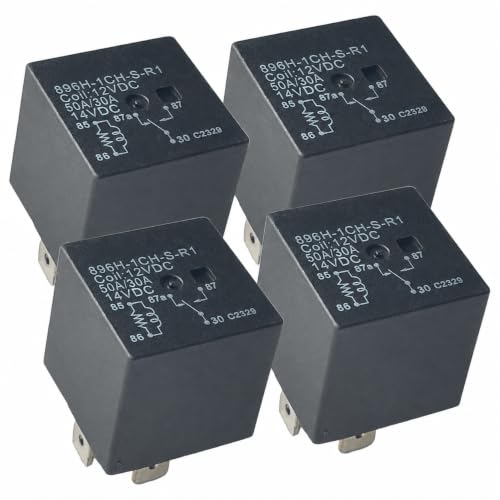 4-Pack 896H-1CH-S-R1 Automotive Relay 12V 50A 5-Pin SPDT Mini ISO, Sealed & Resistor, 0.250