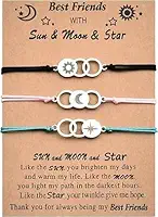 Pulseiras para melhor amiga para 3 pulseiras coloridas da amizade, presentes para mulheres, presentes de aniversário fofos, presentes de aniversário para ela, sol, lua e estrela, conjunto de 3