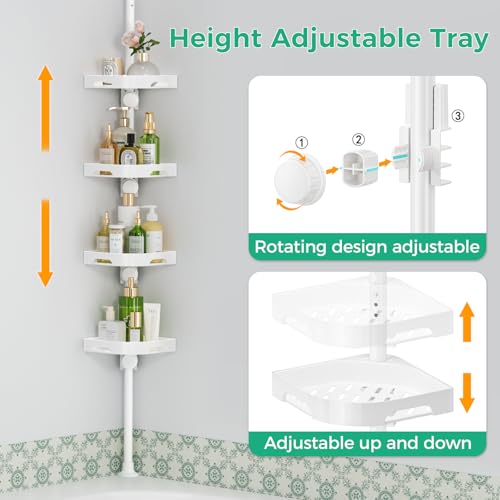 Image of shuang qing 4-Tier Corner Shower Caddy Tension Pole Organizer, White