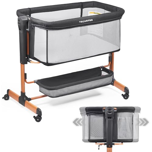 Image of Tecarfbb Baby Bassinet, 3 in 1 Bedside Sleeper for Newborn, Bedside Bassinet for Baby with 6 Adjustable Height, Soft Mattress, Compact, Easy to Fold